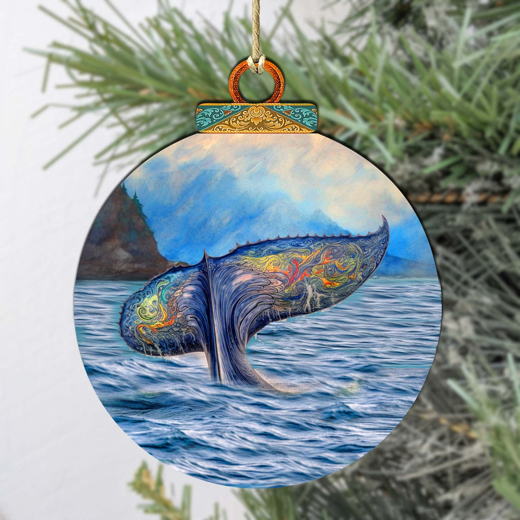 Rainbow Humpback's Tail Wooden Ornaments by G.Debrekht - Wildlife Holiday Decor - 870044