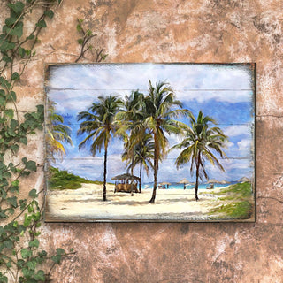 Sowder Palm Trees Beach Wood Wooden Coastal Wall Art by Nature Wonders - Coastal Sea-Life Decor - 95258B