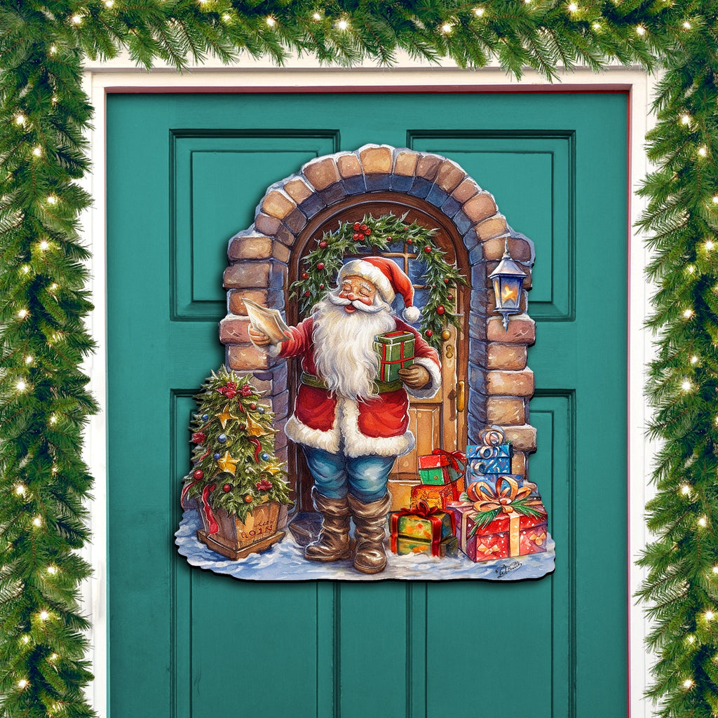 Santa's Surprise Visit Holiday Door Decor by G. Debrekht - Christmas Santa Snowman Decor - 8611045H
