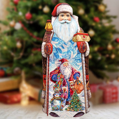 Christmas Magic Santa Hand-Painted WOODCARVED Masterpiece Figurine by G. DeBrekht - Santa Snowman Christmas Decor - 215871