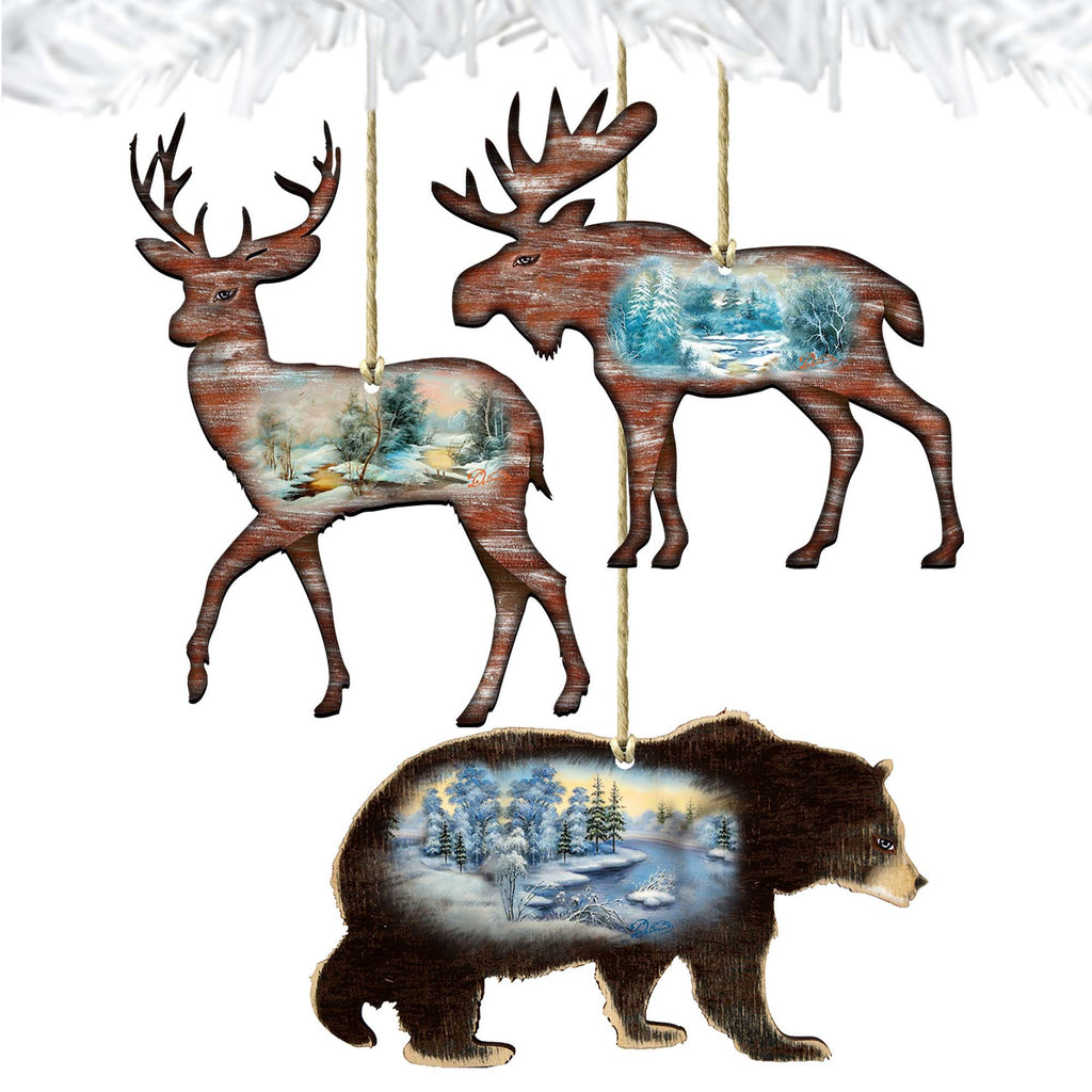 Wilderness Wooden Ornaments Set of 3 by G. DeBrekht - Wildlife Holiday Decor - 8100042S3