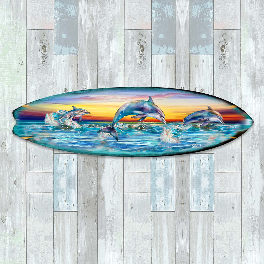Dolphin's Dance Surfboard Coastal Wall Art by G. DeBrekht - Coastal Holiday Decor - 8490122HS