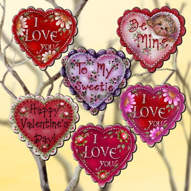 Hearts of Love Clip-On Eco Wood Decorative Ornaments Set of 6 - Family Love Decor - 8090128C-S6