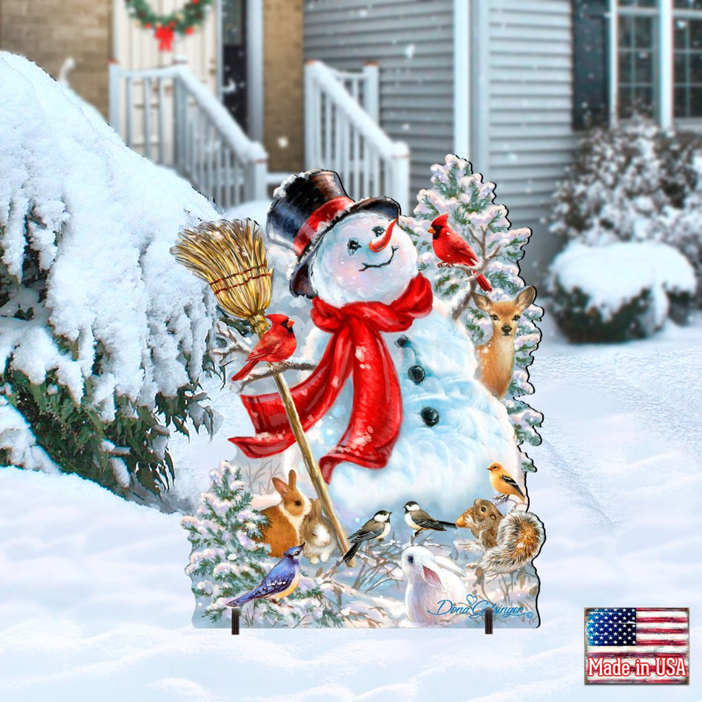 Frosty Forest Friends Snowman Christmas Outdoor Scene by D. Gelsinger - Christmas Santa Snowman Decor - 8461026F-1624