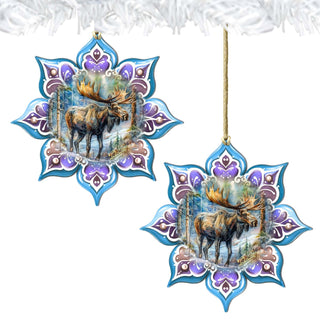Moose Snowflake Wooden Ornaments by G. Debrekht - Nature Wildlife Decor - 8688414