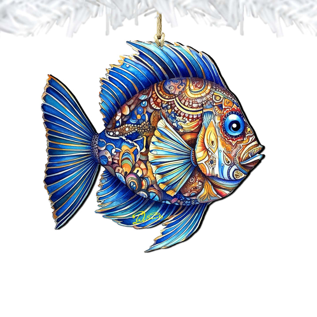 Coastal Decorations - Sapphire Sea Fish Wooden Ornaments by G. Debrekht Coastal Holiday Decor - 8688307