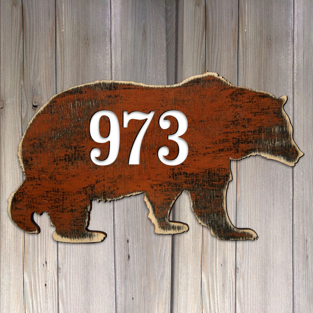 Bear Wooden Custom House Number Sign - Nature Wildlife Decor - Handcrafted Wooden Address Sign - MA98214