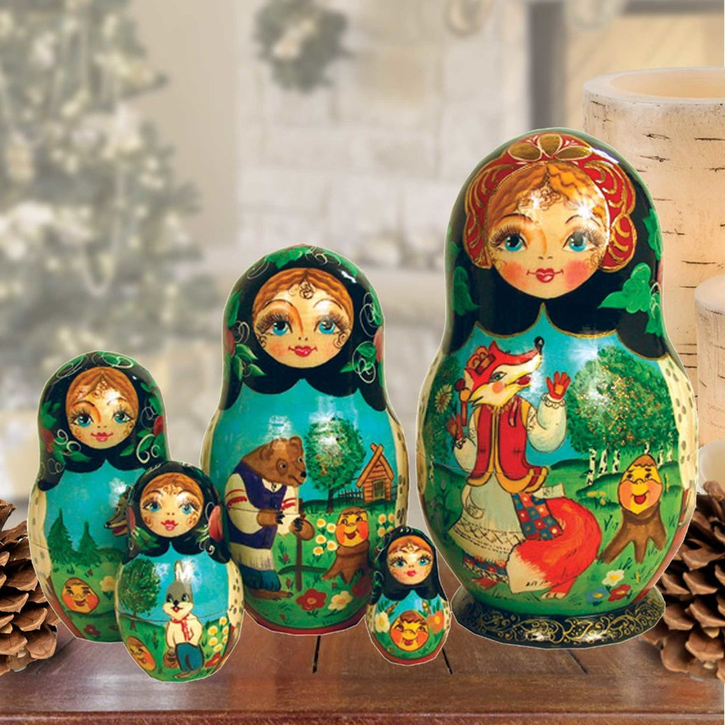 Gingerbread Matreshka Nesting Hand-Painted Doll Set of 5 by G. DeBrekht - Wildlife Holiday Decor - 120051