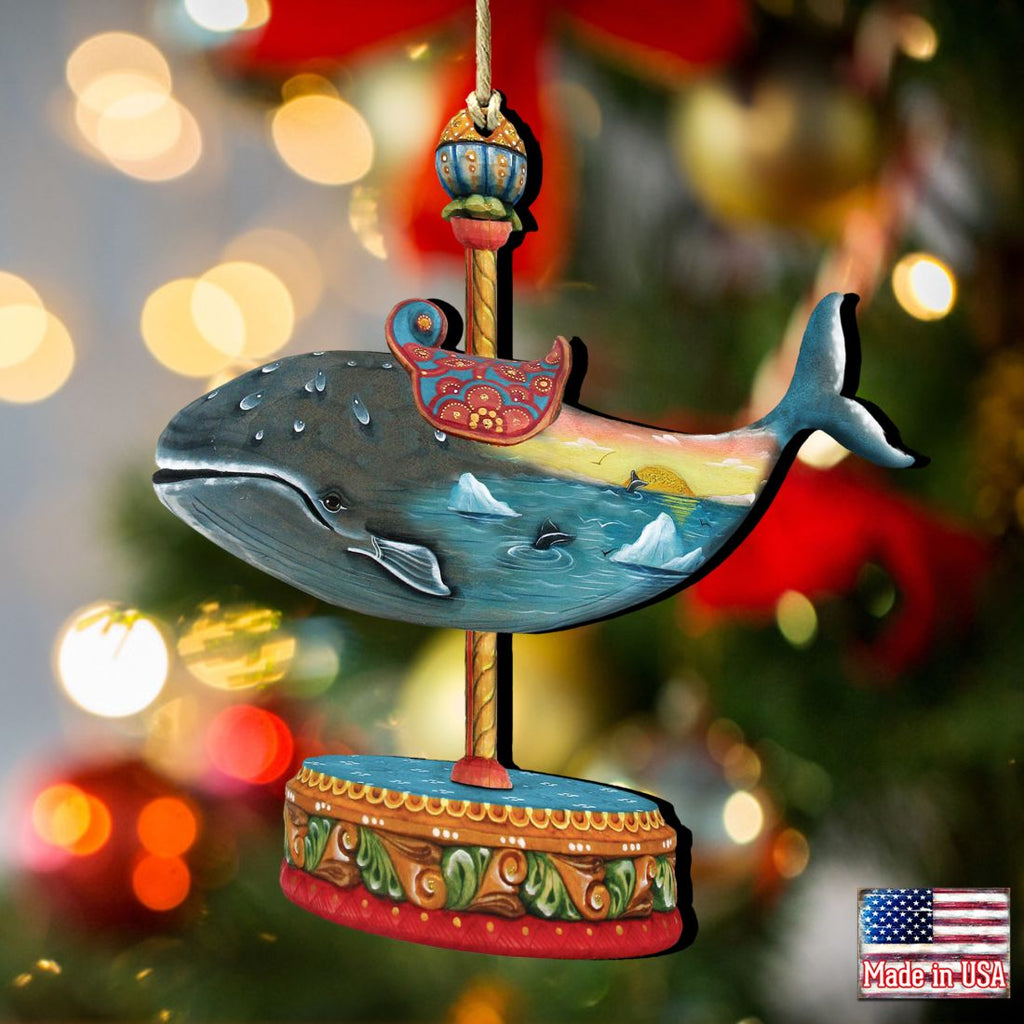 Carousel Whale Christmas Wooden Ornaments by G. DeBrekht - Carousel Holiday Decor - 8114037