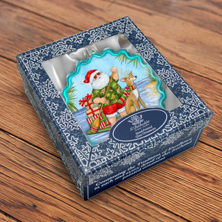 Christmas Decoration - Handblown Glass - Paddle Boarding Santa - Christmas Tree Ornament by Susan Winget - Handmade Gift - Wooden Ornament - 759-115-SW