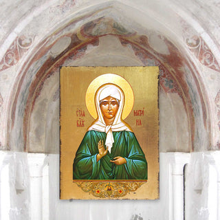 Matrona Wooden Gold Plated Religious Christian Sacred Icon - Inspirational Icon Decor - 85048