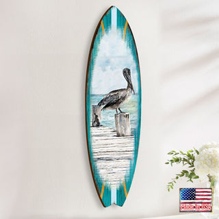 Pelican Surfboard Coastal Door Art by G. DeBrekht - Coastal Sea-Life Decor - 8490107HS