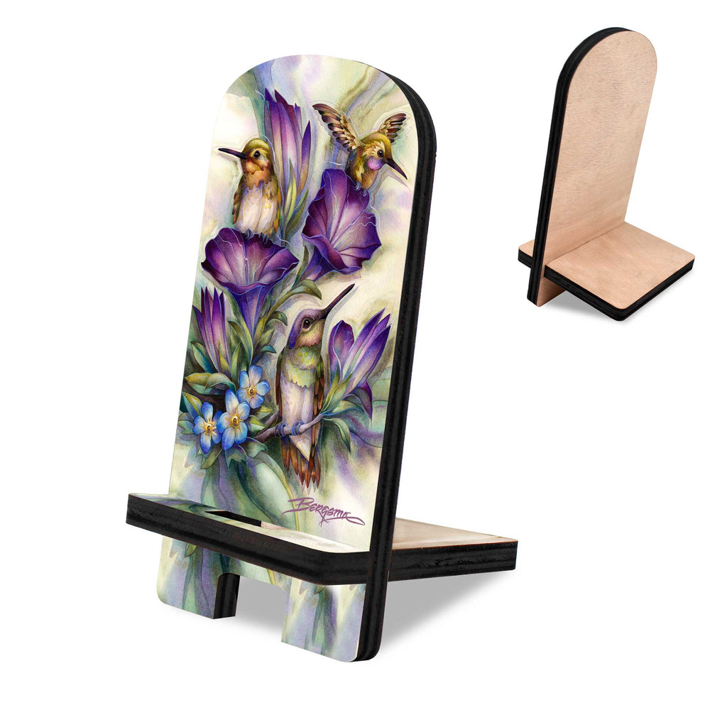 Friendship Hummingbirds Cell Phone Stand Wildlife Decor Wood Mobile Tablet Holder Charging Station Organizer by Jody Bergsma- 892095-JB