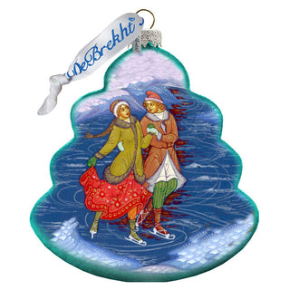 Palekh Skating Couple Glass Ornament by G. DeBrekht - Christmas Decor - 762-022