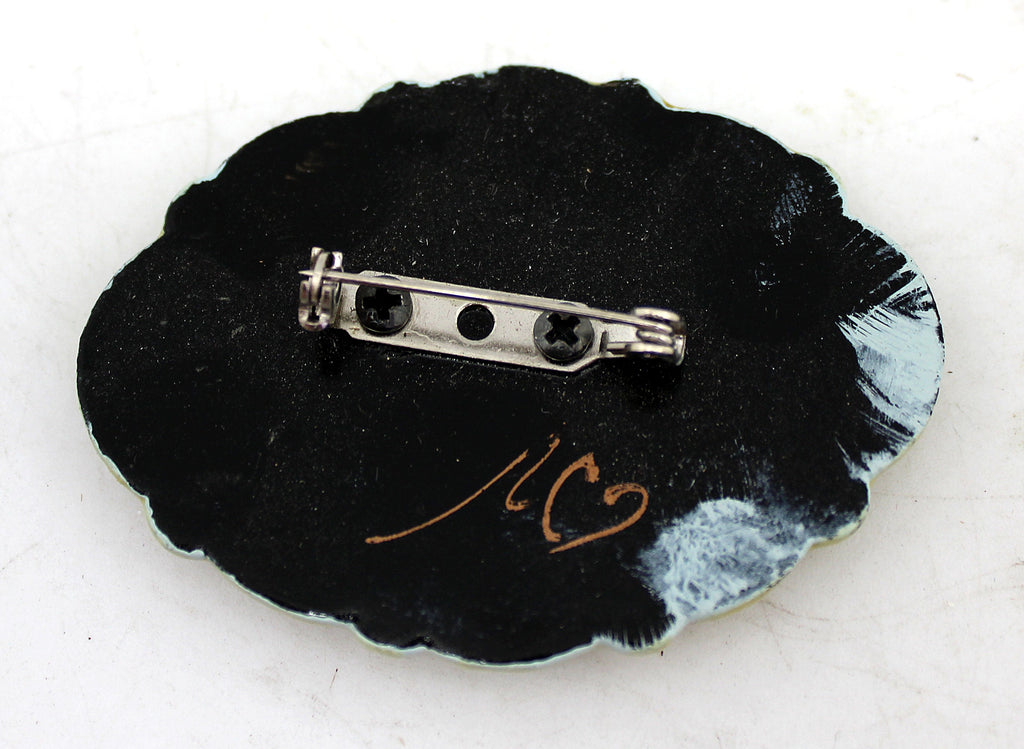 Handpainted Lacquered Miniature Jewelry Brooch Pin by G.DeBrekht Unique Handmade Gift Collectible and Home Decoration