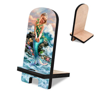 Mermaiden Princess of Sea Coastal Cell Phone Stand Wood Mobile Tablet Holder Charging Station Organizer - 892074-DG
