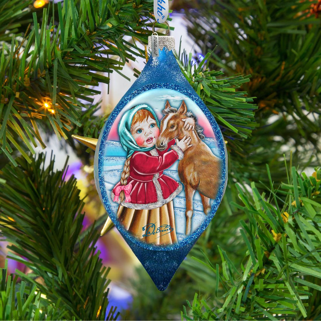 Girl with Horse Drop Glass Ornament by G. DeBrekht - Christmas Decor - 757-001