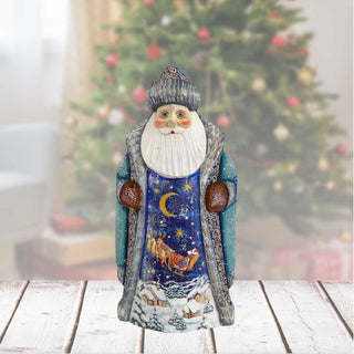 Sledding in the Night Skies Santa Hand-Painted WOODCARVED Figurine by G. DeBrekht - Christmas Decor - 8202011