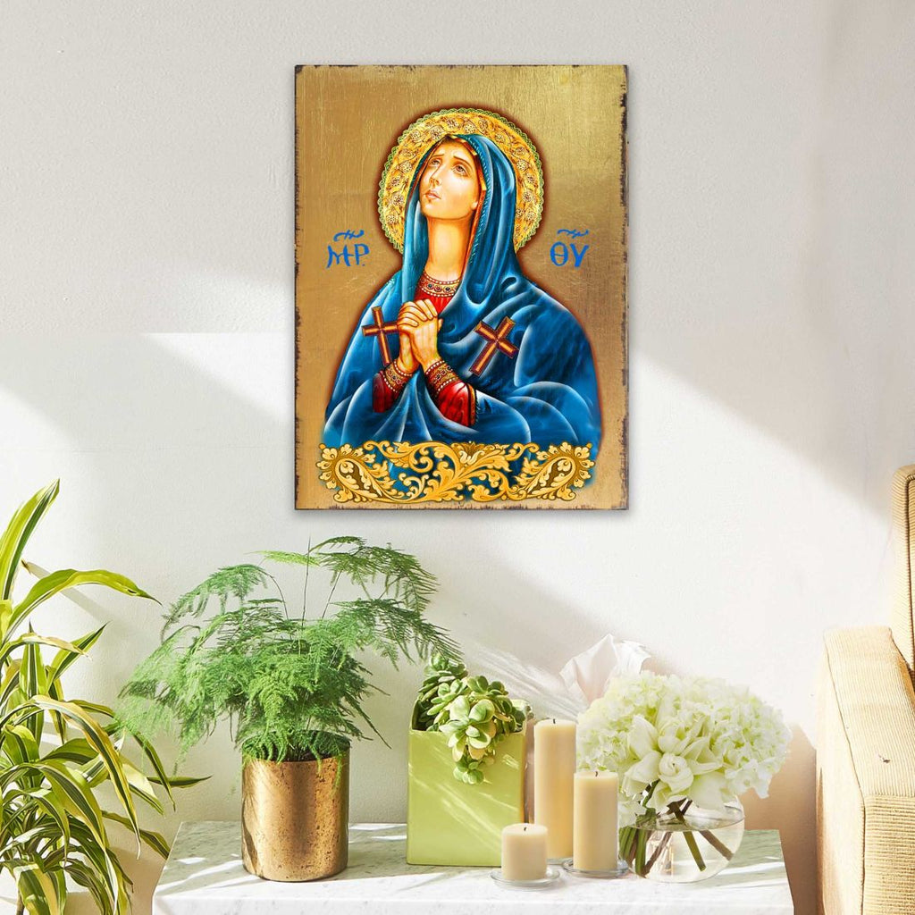 Mother of God Wooden Gold Plated Religious Christian Sacred Icon - Inspirational Icon Decor - 85014