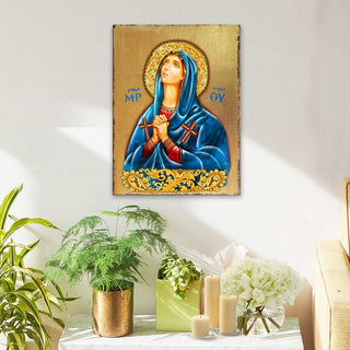 Mother of God Wooden Gold Plated Religious Christian Sacred Icon - Inspirational Icon Decor - 85014