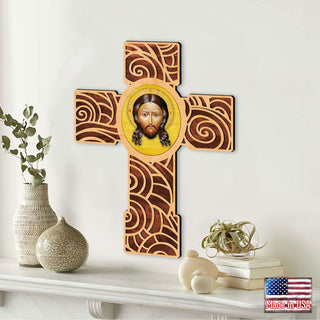 Holy Face Modern Wooden Cross by Museum Icons - Inspirational Icon Decor - 88218