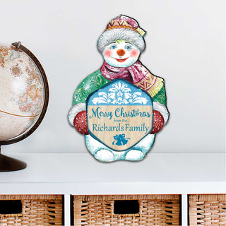 Merry Christmas Snowman Door Decor Family Name by G. DeBrekht - Christmas Santa Snowman Decor - 8116010H