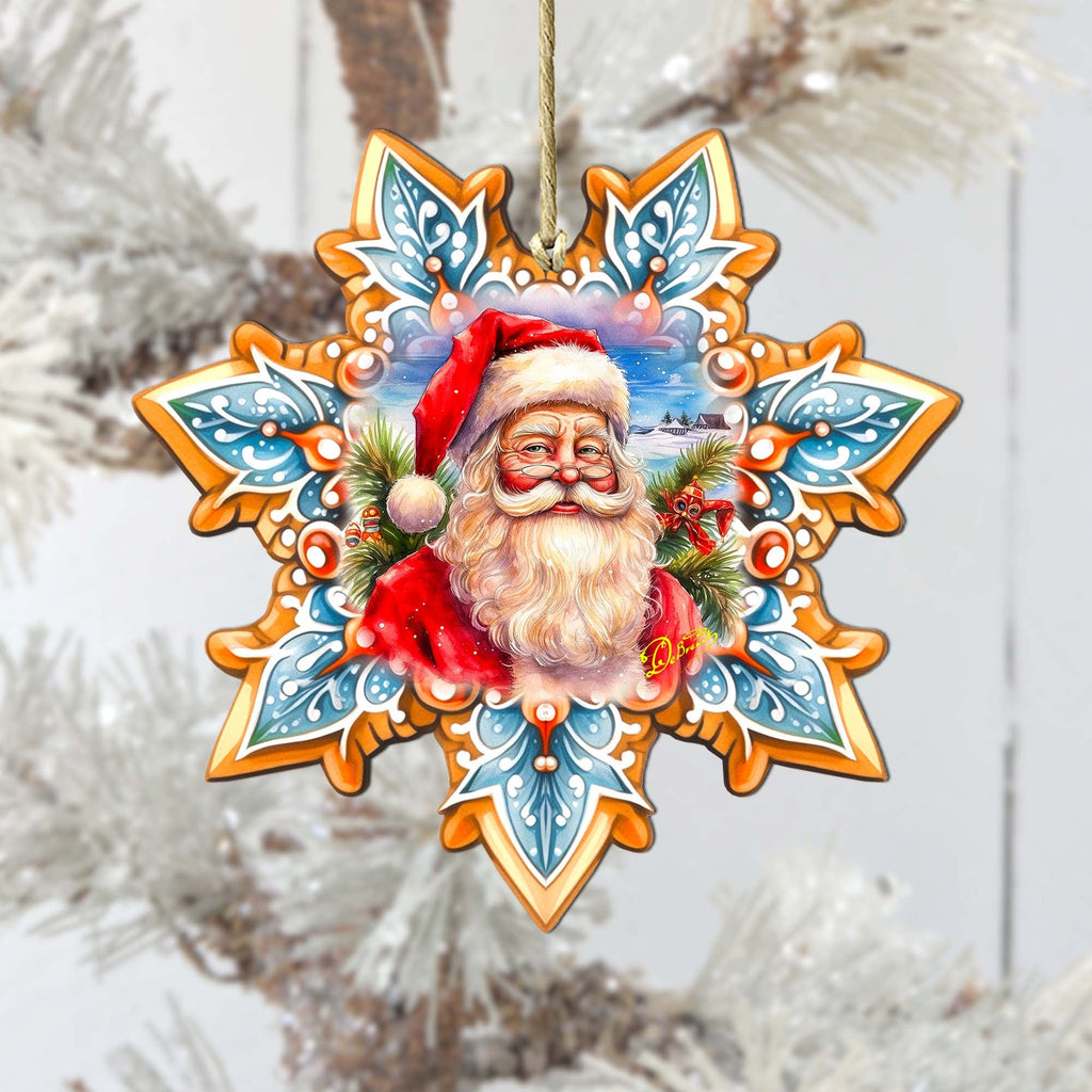 Santa Snowflake Large Wooden Ornament by G. Debrekht - Christmas Santa Snowman Decor - 8688422M