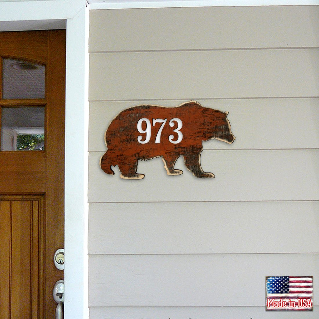 Bear Wooden Custom House Number Sign - Nature Wildlife Decor - Handcrafted Wooden Address Sign - MA98214