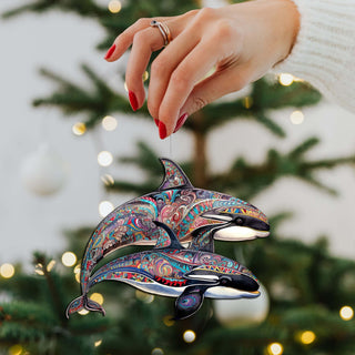 Alaskan Mysterious Orcas Wooden Ornaments by G.Debrekht - Wildlife Holiday Decor - 8710107-1