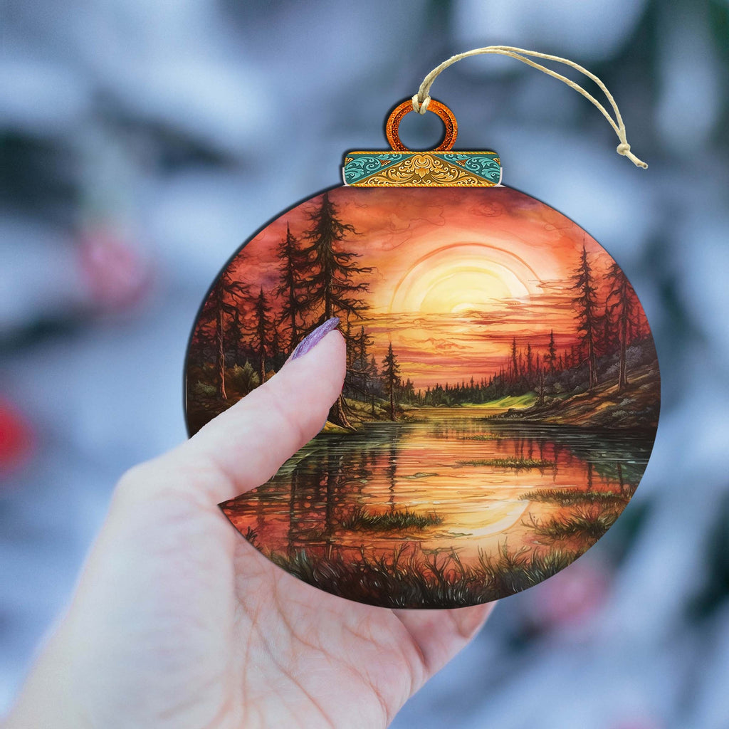 Red Sunset in Alaska Wooden Ornaments by G.Debrekht - Wildlife Holiday Decor - 870077
