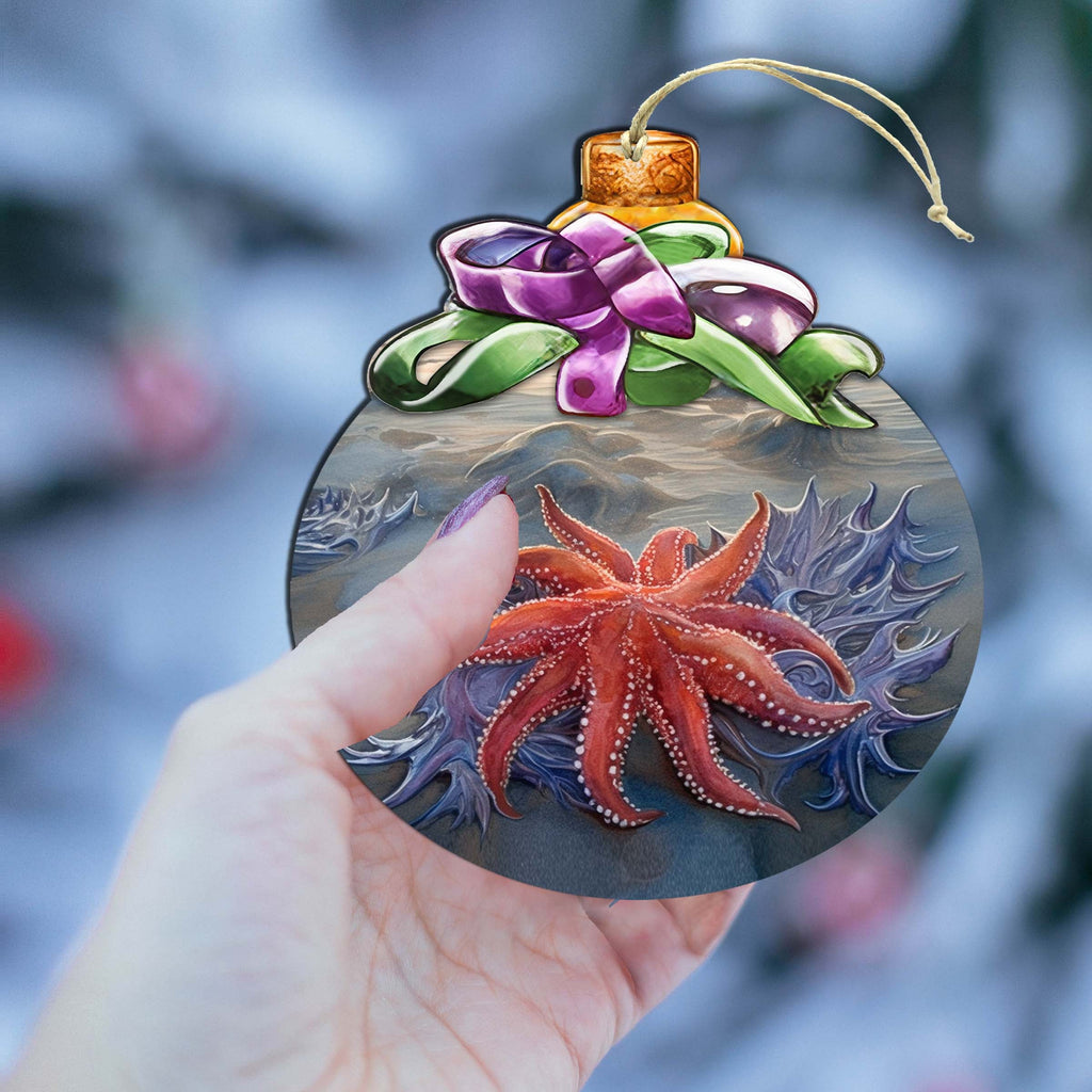 Sunflower Sea Star Bow Wooden Ornaments by G.Debrekht - Wildlife Holiday Decor - 870018