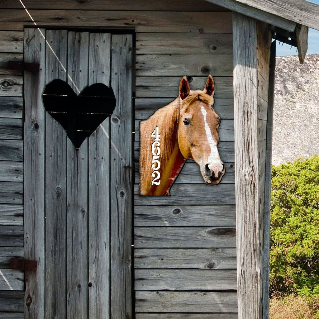 Horse Wooden Custom House Number Sign - Nature Wildlife Decor - Handcrafted Wooden Handcrafted Wooden Address Sign - MA98160