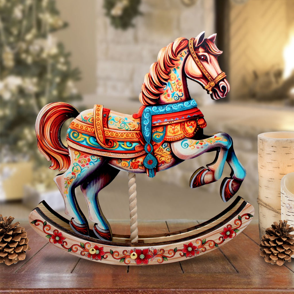 Carousel Horse Decorated Centerpiece - Limited Edition Wooden Figurine by G. Debrekht - Christmas Decor - 89319