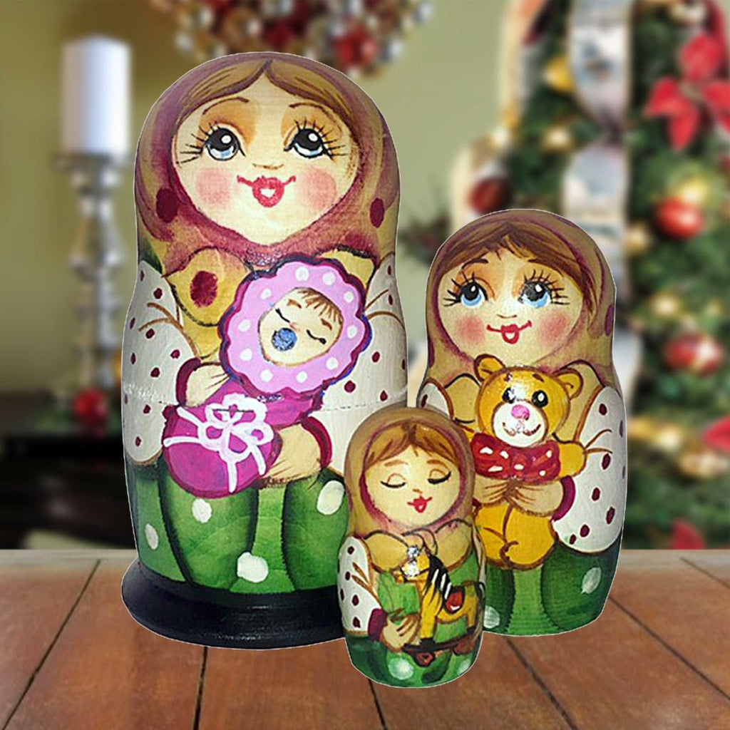 Little Baby Girl Matreshka Nesting Hand-Painted Doll Set of 3 by G. DeBrekht - Love Family Kids Decor - 14730G