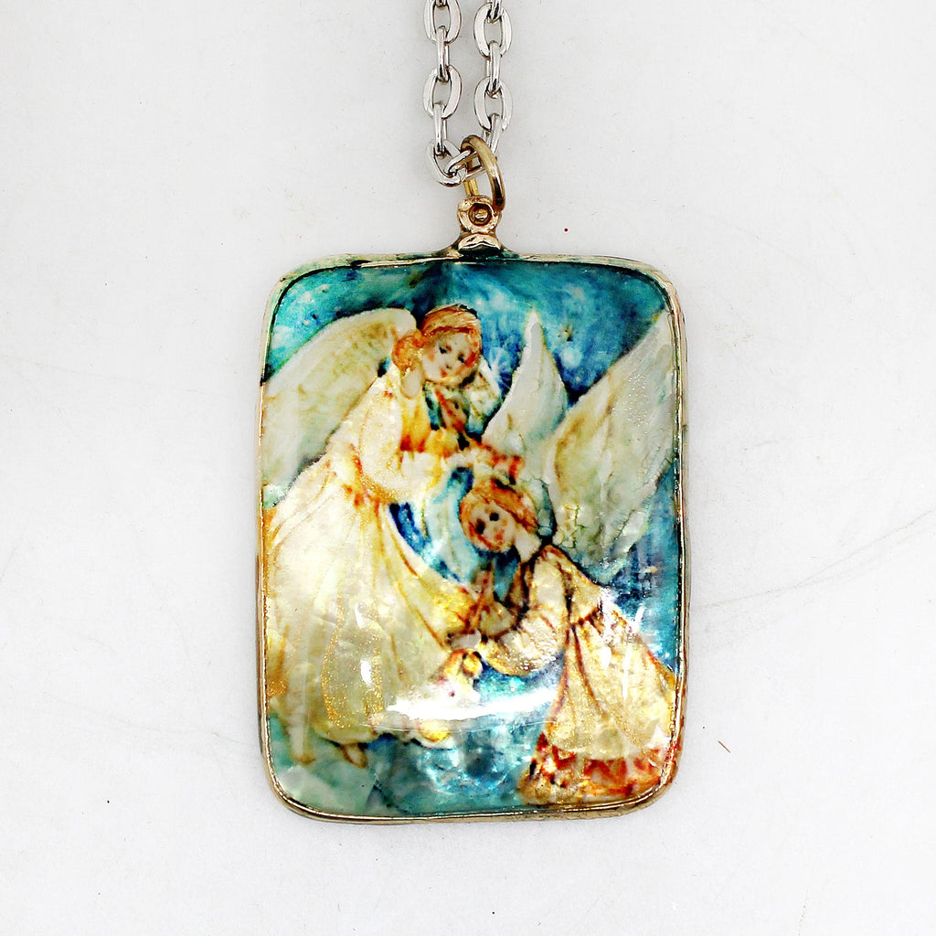 One-of-a-Kind Mother of Pearl Lacquered Miniature Jewelry Pendant 1.25 x 1.75