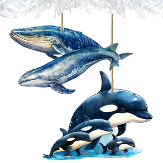 Alaskan Whale and Orca Eco Wood Ornaments Set of 2 by G. Debrekht - Wildlife Holiday Decor - 8091323S5