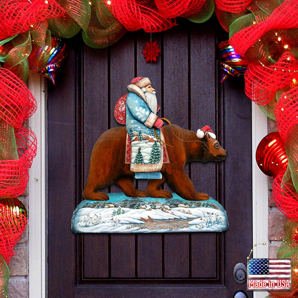 Santa On Grizzly Bear Christmas Door Decor by G. DeBrekht - Christmas Santa Snowman Decor - 8151128H