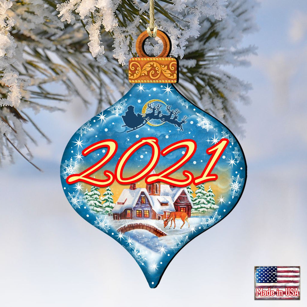 Dated Christmas Train Wooden Ornaments by G. DeBrekht - Christmas Santa Snowman Decor - 8112182-D