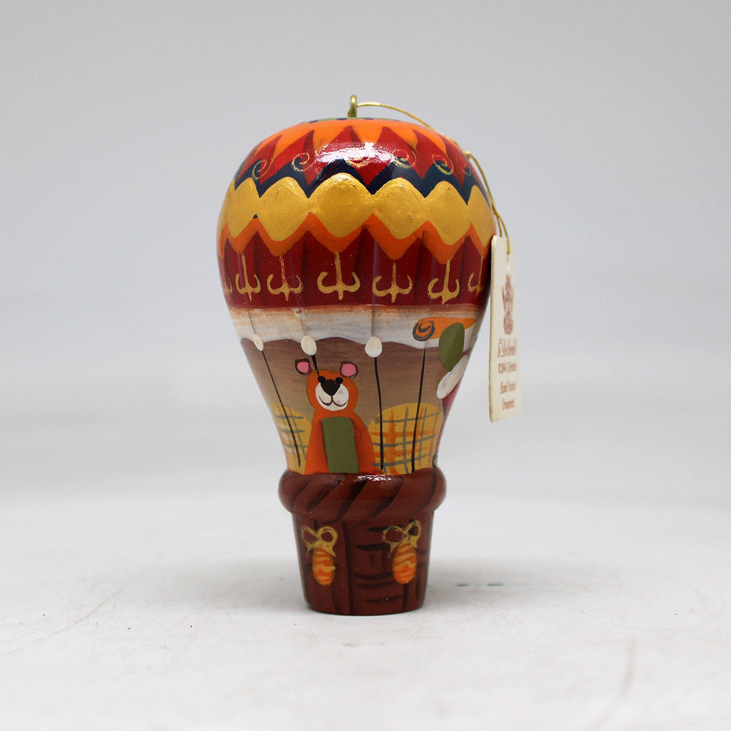 One-of-a-Kind Santa on a Balloon Wooden Ornament 35x2x2 by G. Debrekht - Unique Handcrafted and Handpainted Collectible