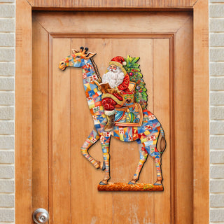 Santa's Giraffe Adventure Holiday Door Decor by G. Debrekht - Santa Snowman Decor - 8652803H