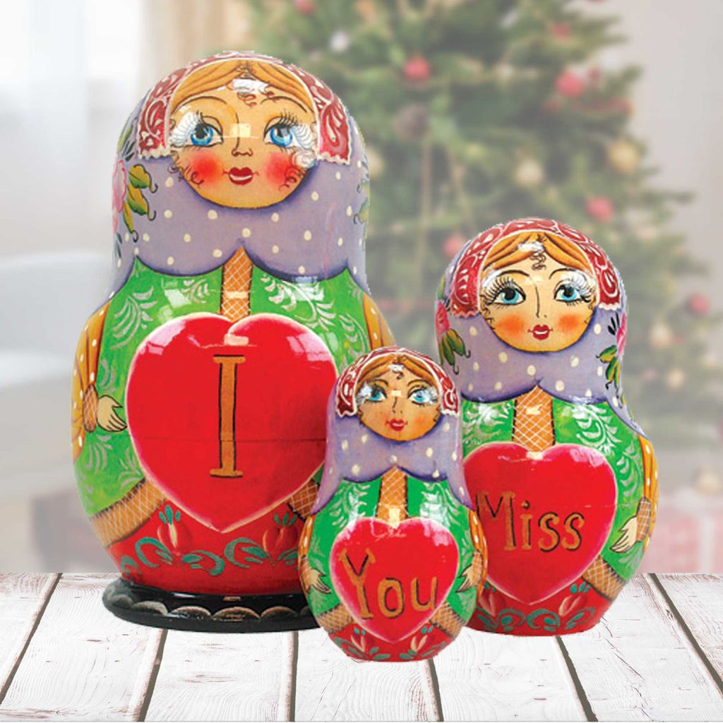Miss You Matreshka Nesting Hand-Painted Doll Set of 3 by G. DeBrekht - Love Family Kids Decor - 147030