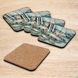 Catch the Rainbow Trout Wooden Cork Coasters Gift Set of 4 by J. Bergsma - Coastal Wildlife Decor - 8199463C-S4