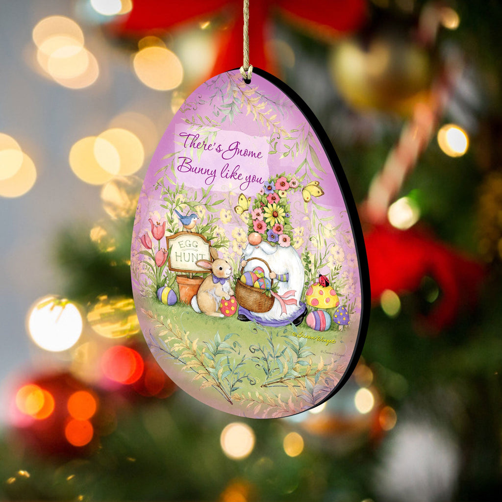 Bunny Garden Gnome Egg Wooden Ornaments by Susan Winget - Easter Spring Decor - 8471121-SW