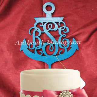 Wedding Cake Topper - Wooden Unpainted Cake Topper 3 Letter Anchor Custom Monogram, Initial, Wedding, Anniversary (4221