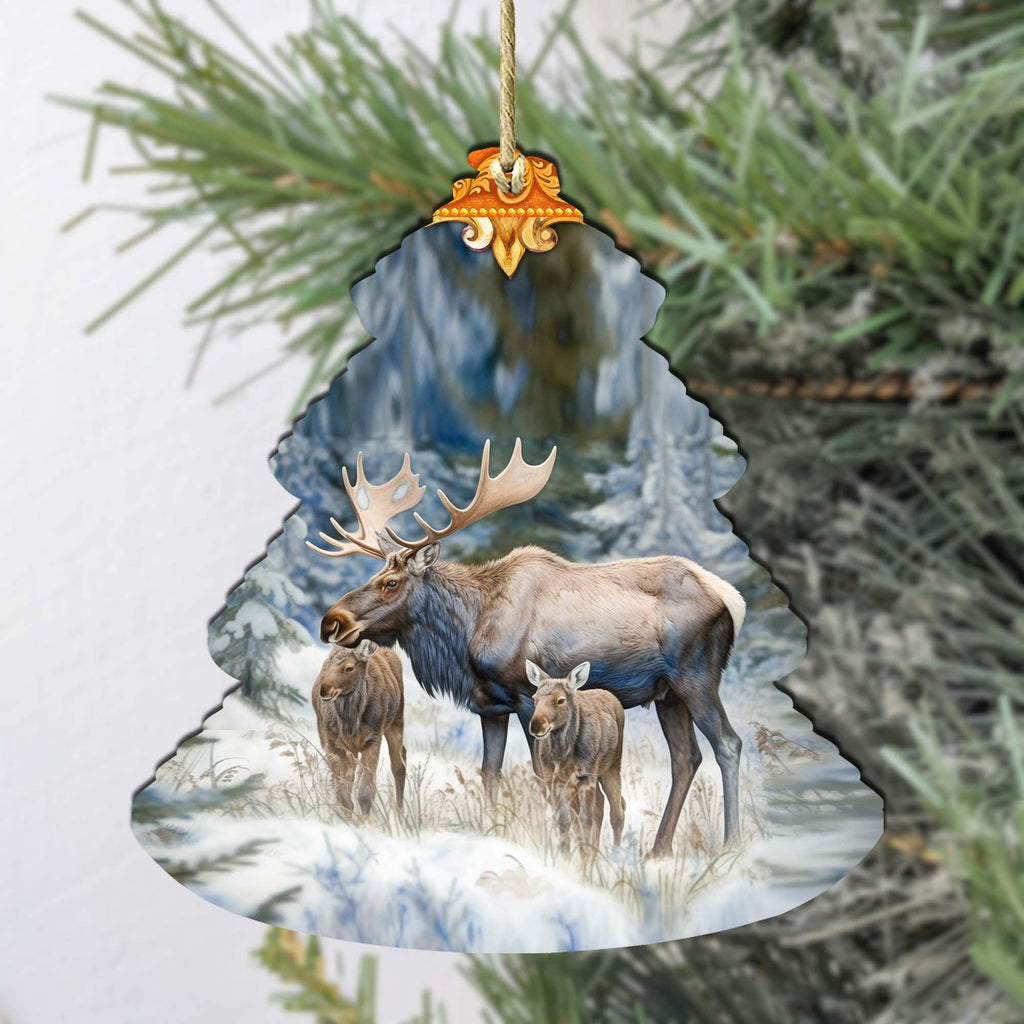Moose Family Tree Wooden Ornaments by G.Debrekht - Wildlife Holiday Decor - 870004