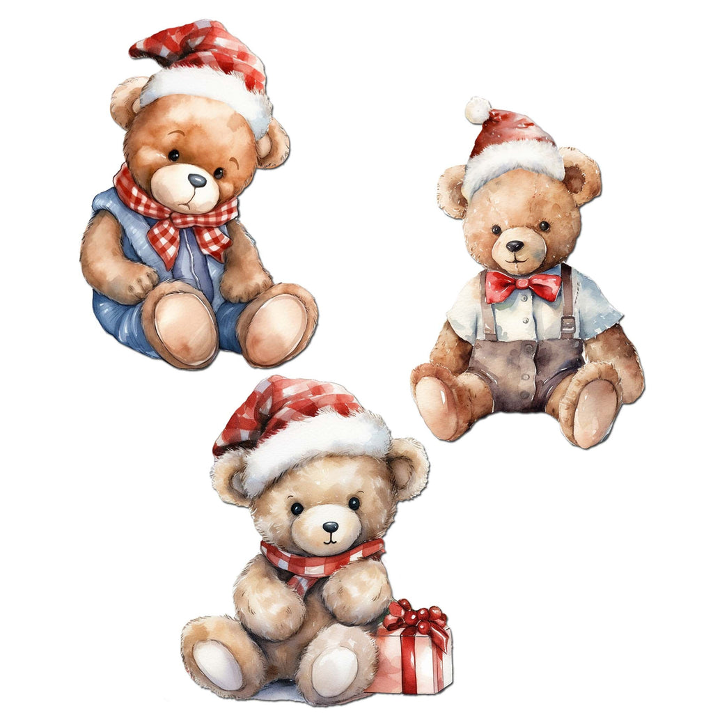 Christmas Teddy Bear Clip-On Eco Wood Decorative Ornaments Set of 3 by G. Debrekht - Christmas Decor - 8091011C-S3