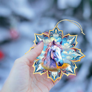 White Horse Snowflake Wooden Ornaments by G. Debrekht - Nature Wildlife Decor - 8688433