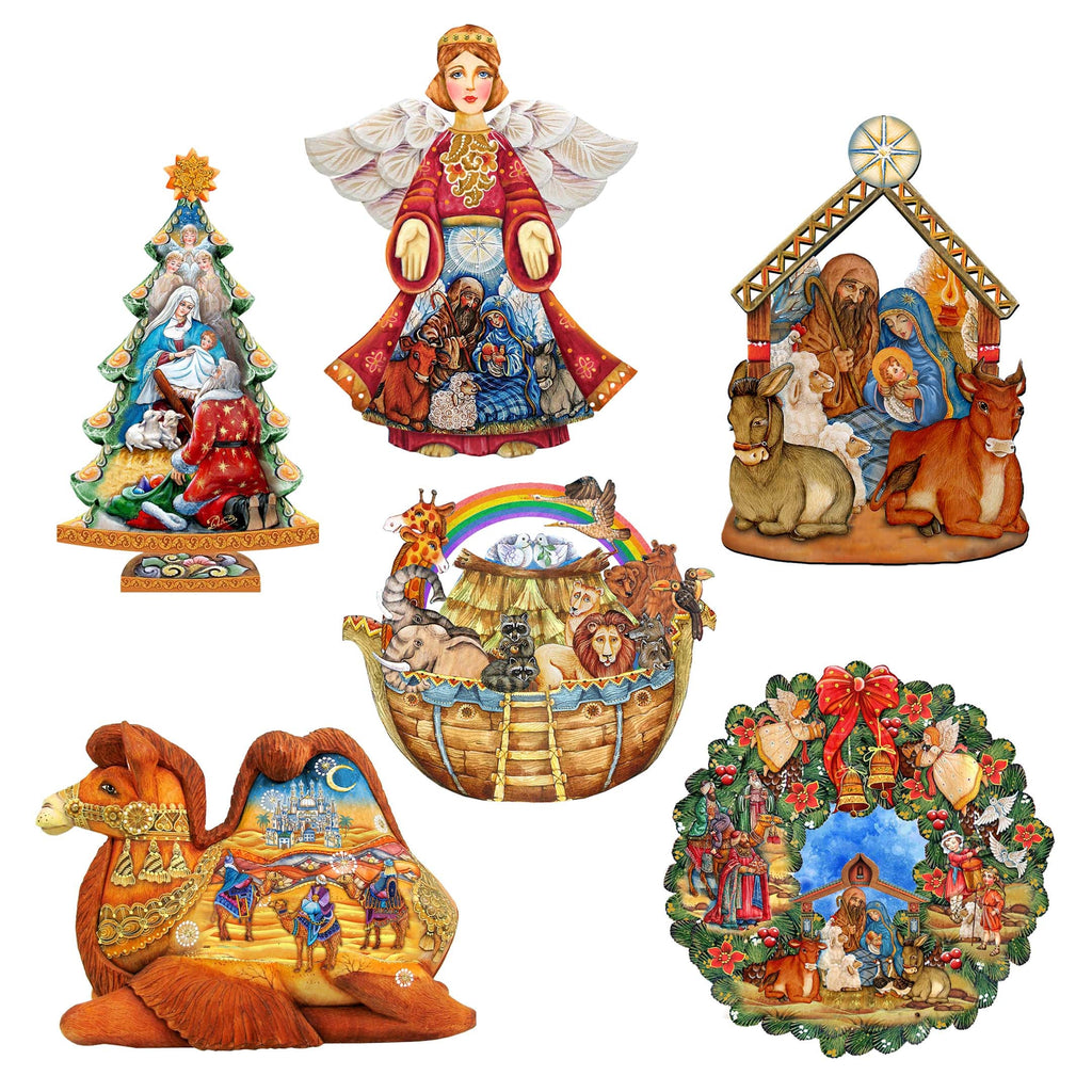 Nativity Clip-On Eco Wood Decorative Ornaments Set of 6 by G. Debrekht - Nativity Holiday Decor - 8090133C-S6