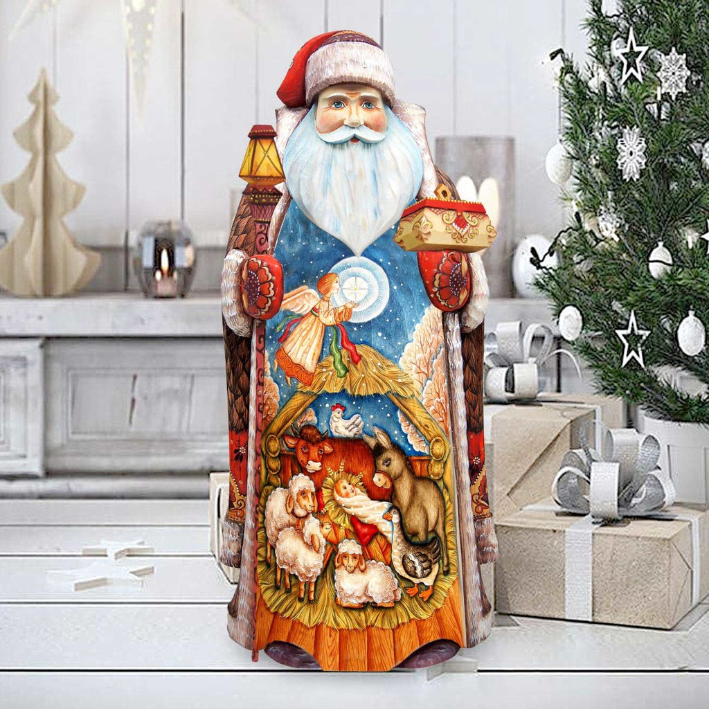 Village Nativity Devotional Santa Hand-Painted WOODCARVED Masterpiece by G. DeBrekht - Nativity Holiday Decor - 215520
