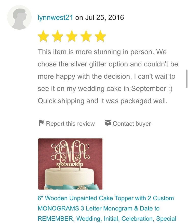 Wedding Cake Topper - Wooden Unpainted Cake Topper with 2 Custom MONOGRAMS 3 Letter Monogram & Date to REMEMBER (4114